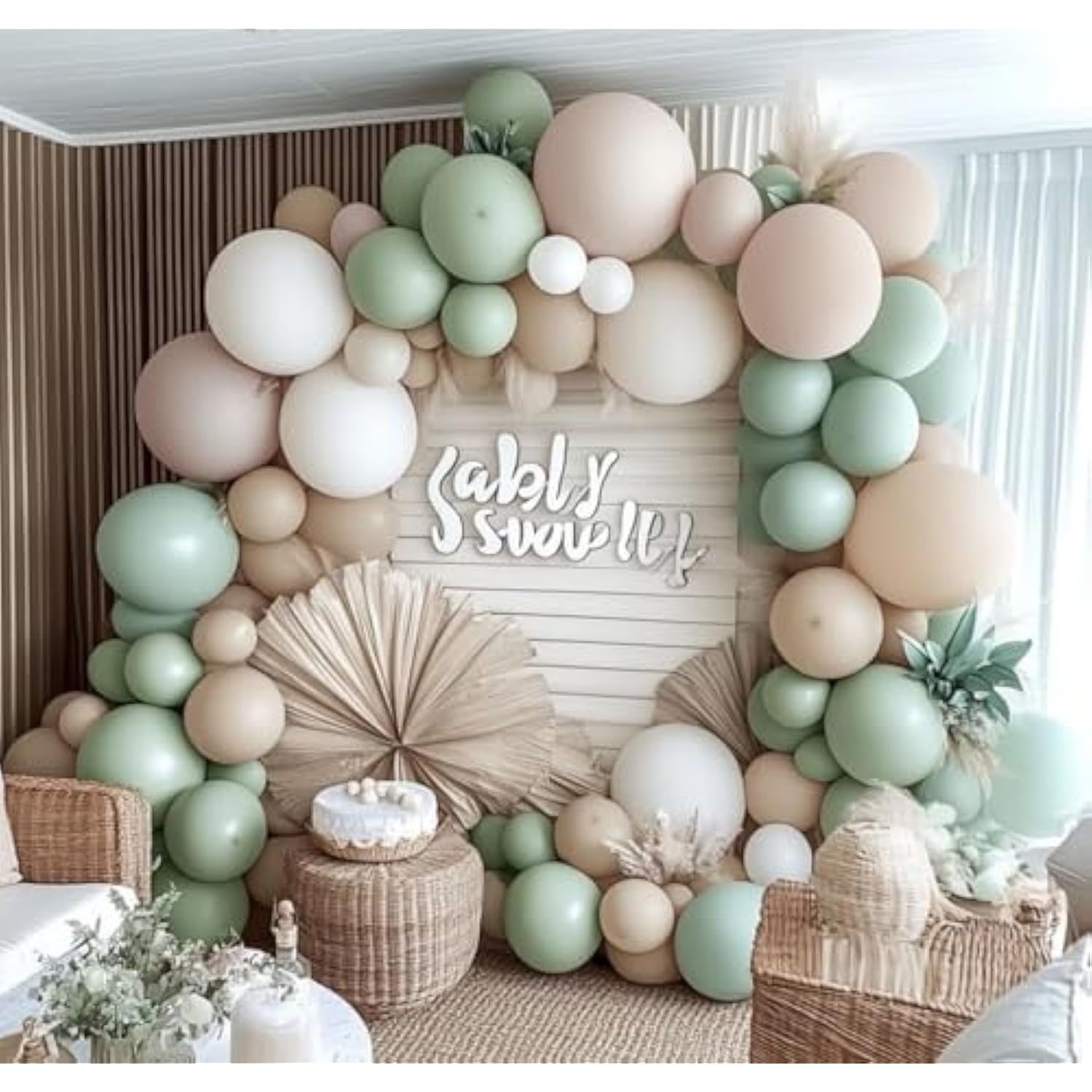 90pcs Sage Green & White Balloon Garland Kit for Baby Shower and  Wedding