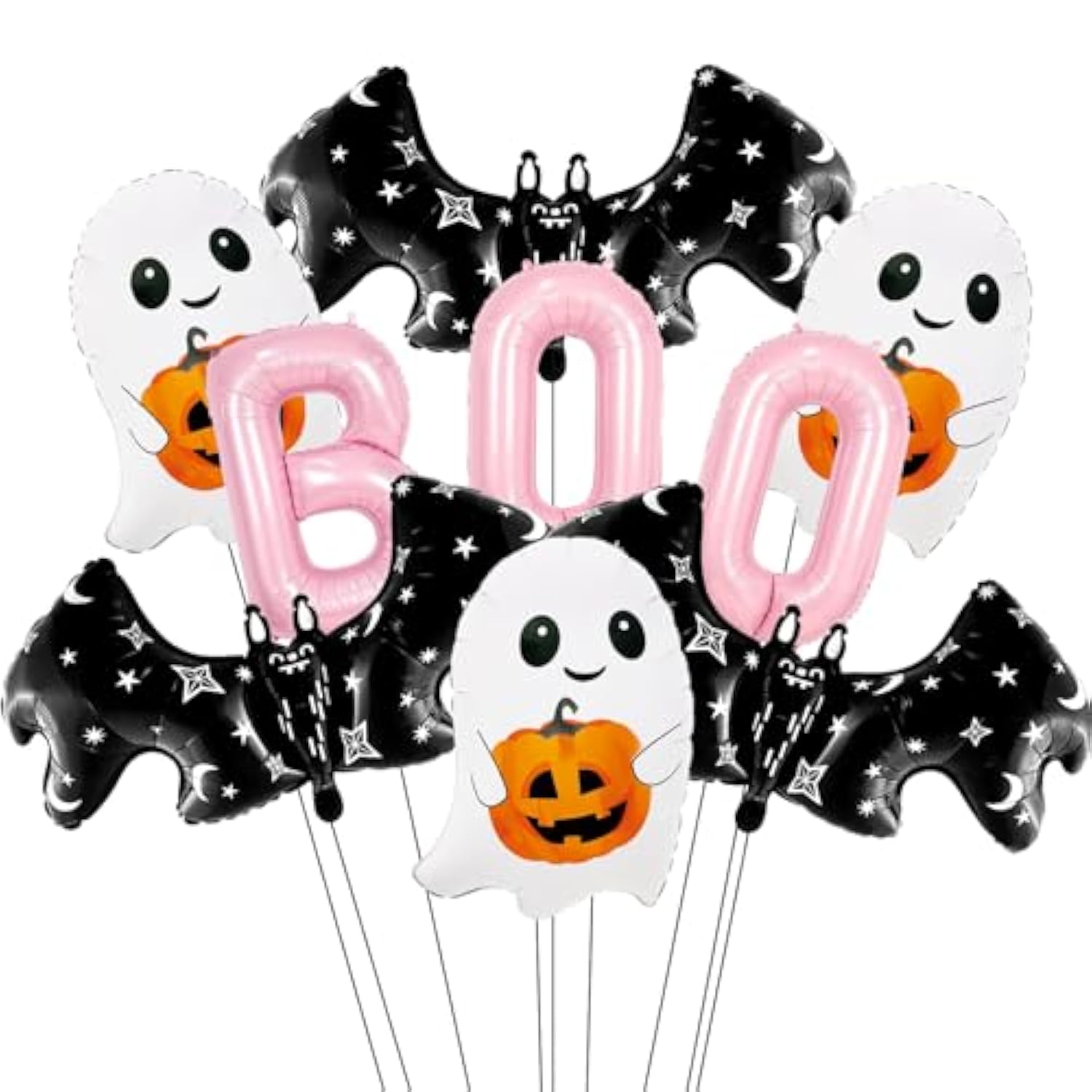 Pink Halloween Balloon Set: BOO, Ghost & Bat Foil Balloons