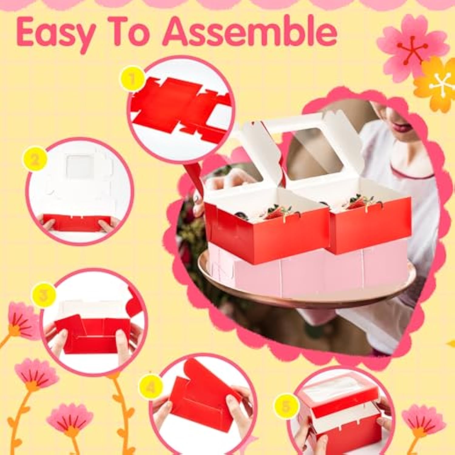50 Pcs Valentine'S Day Cookie Boxes With Window 4X4X2.8 Inch Red Pink Pastry Bakery Treat Boxes Individual Cupcake Container For Valentines Macaroon Wedding Birthday Party