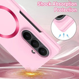 Magnetic Case For Samsung Galaxy Z Fold 7 (Wireless Charging Compatible) Heavy Duty Shockproof Protection Anti-Scratch Hard Pc Slim Phone Cover For Women Men - Pink