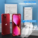 For Iphone 13 Case, With [2 Screen Protectors] [15 Ft Grade Drop Test] [Camera Protection] 360° Full Body Shockproof Slim Thin Phone Case Iphone 13 Cover 6.1"- Red