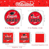 Graduation Decorations 2025 – Red Party Plates & Napkins Set for 50 Guests, Congrats Grad Supplies