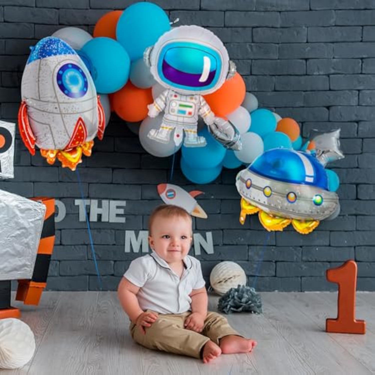 6 Pcs Astronaut Ufo Rocket Foil Balloons For Kids - Space Party Decorations For Baby Shower, Universe Space Themed Birthday Party Decor