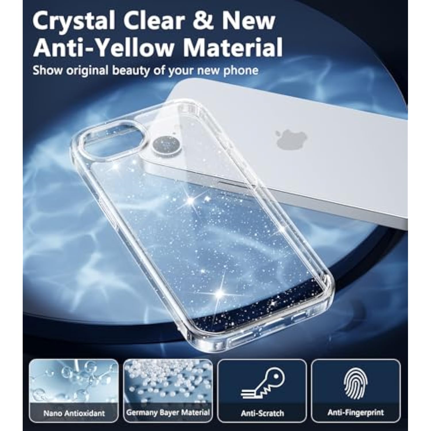 For Iphone 16E Case Glitter: For Iphone 16E 2025 Bling Sparkle Clear Anti Yellowing Rugged Case Grade Protection Slim Cases | Scratch-Resistant Transparent Cell Phone Cover (Shiny)