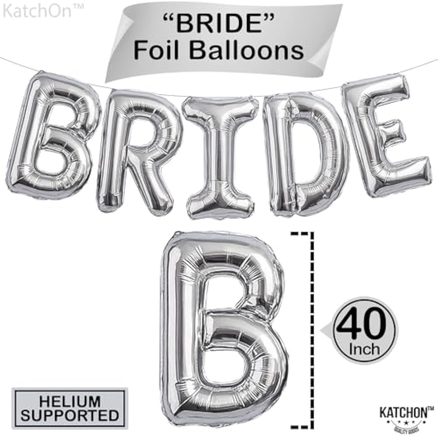 , Giant Bride Balloons Silver - 40 Inch | Bachelorette Party Decorations | Silver Bride Balloons Bachelorette For Bridal Shower Decorations | Bridal Shower Balloons