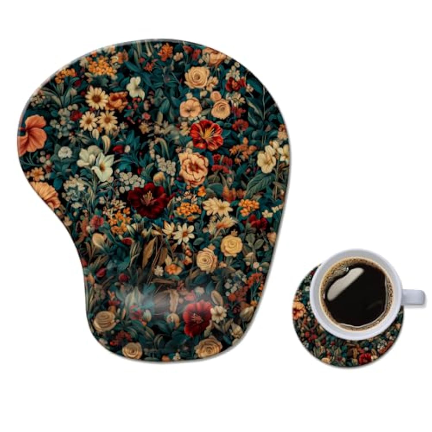 Ergonomic Mouse Pad With Wrist Rest,Comfortable Computer Gel Mouse Pad Wrist Support For Laptop,Pain Relief Mousepad With Non-Slip Pu Base Retro Floral