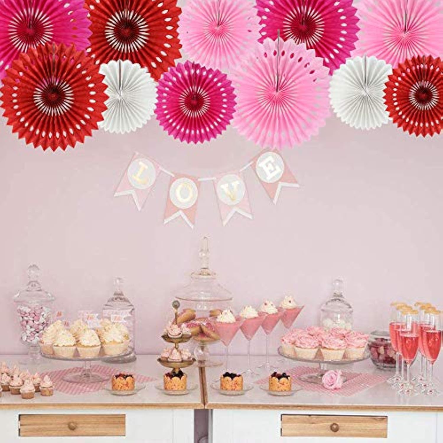Red Pink Rose Red Hanging Tissue Honeycomb Round Paper Fans Decor Kit For Birthday Girl Kid Shower Bachelorette Wedding Christmas Backdrops Anniversary Party Supplies?11 Packs?