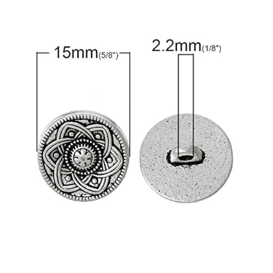 Sewing Shank Buttons - 30 Pack, 15Mm, Carved Flower Design With Vintag