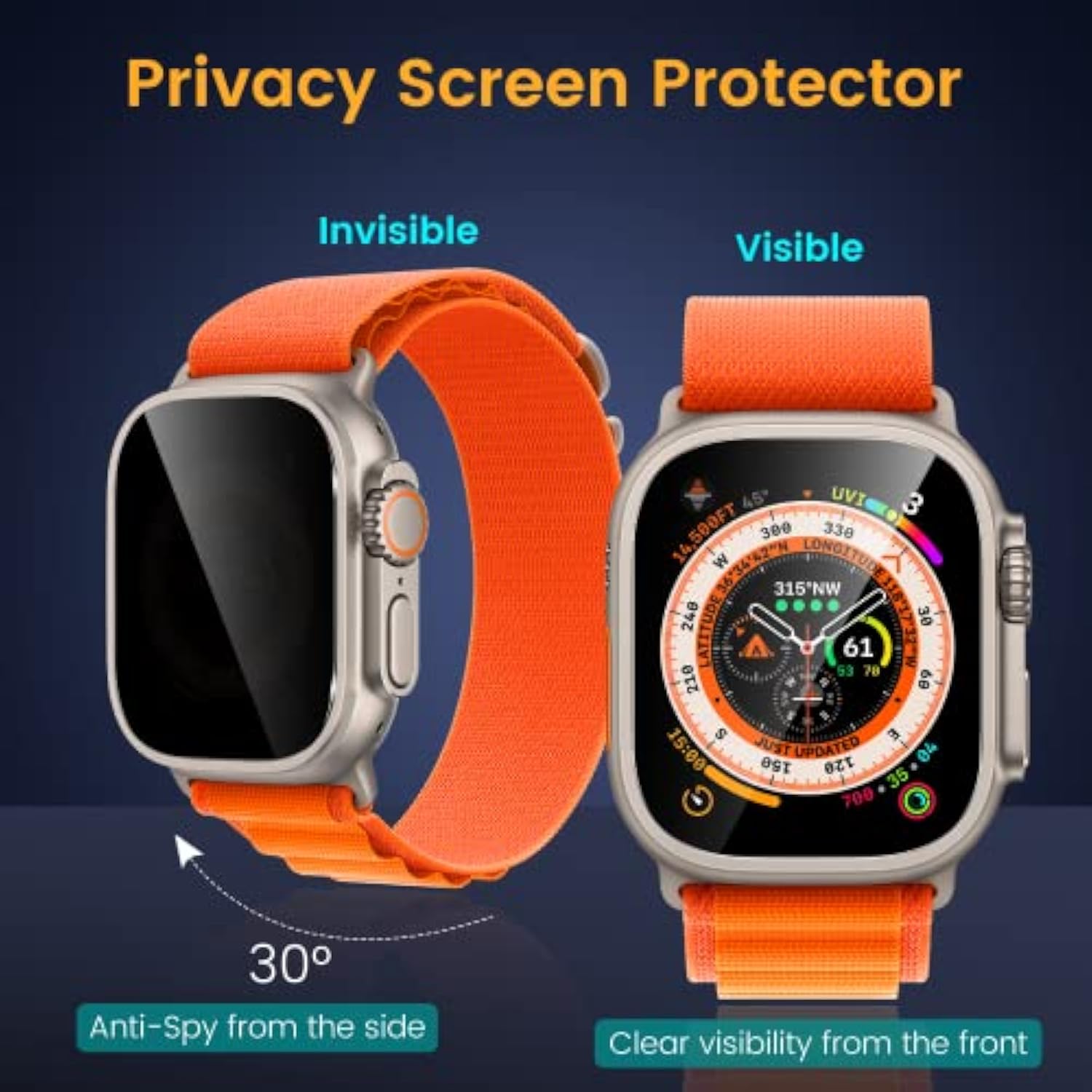 Apple Watch Ultra 49mm Privacy Screen Protector 3-Pack Anti Spy Glass