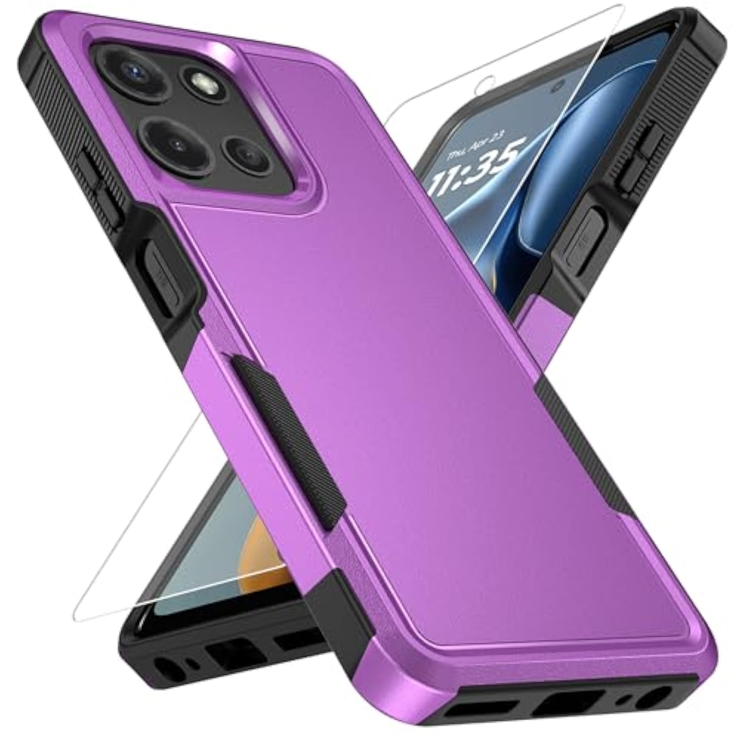 For Moto G 2025 Case With Hd Screen Protector, Military-Grade Shockproof & Dual-Layer Protection, Anti-Slip Grip Design Phone Case, Purple
