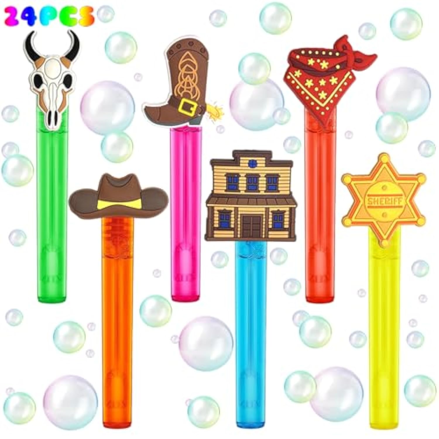 Western Cowboy Party Favors,24Pcs Cute Cowboy Bubble Wand For Western Birthday Party Supplies,Classroom Prizes Pinata Goodie Bag Stuffers Gifts