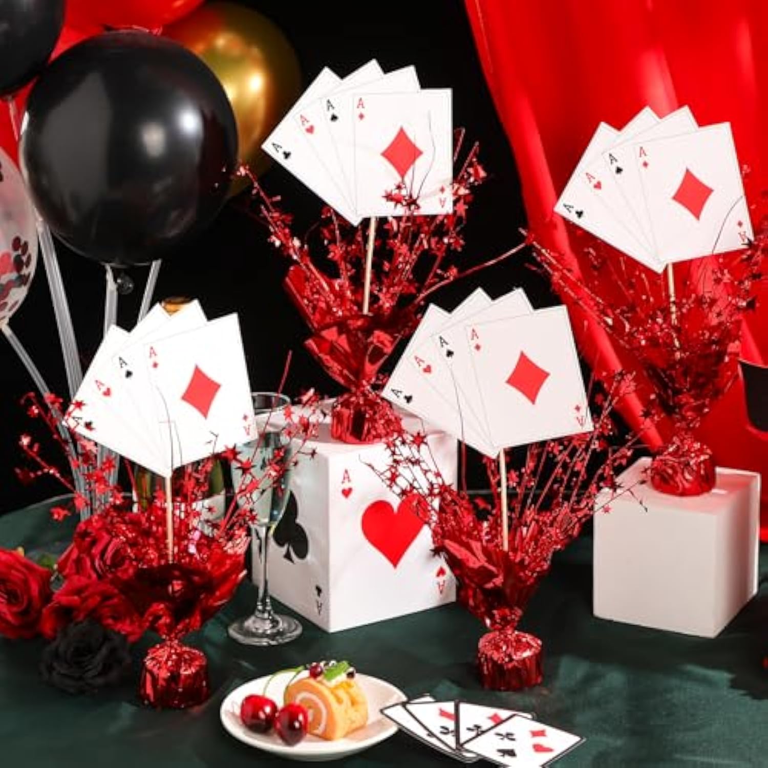 6 Set Casino Poker Theme Decorations For Table Centerpiece Star Metallic Foil Spray Burst Centerpiece Poker A Card Sticks For Casino Night Game Birthday Party Decorations Supplies