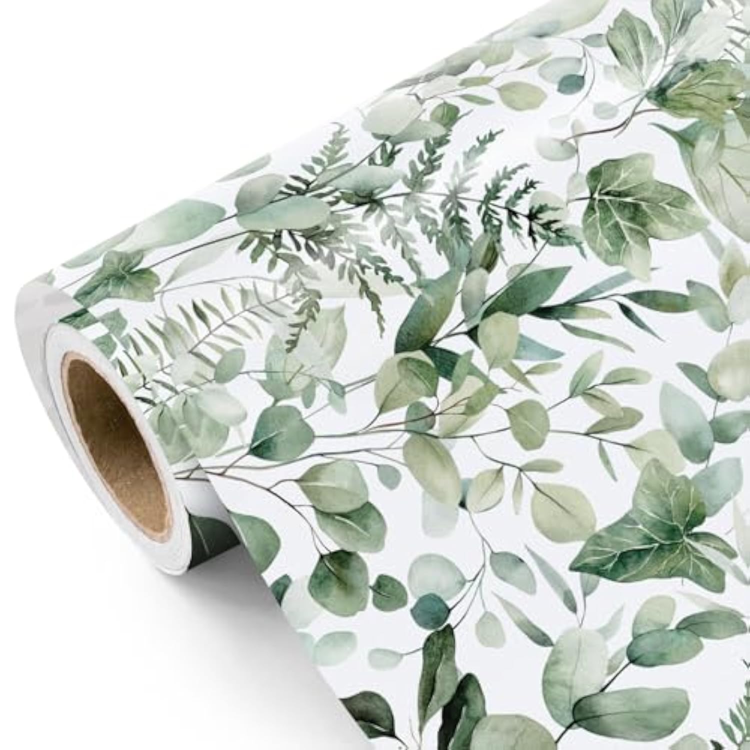 Eucalyptus Leaves Wrapping Paper Roll - Mini Roll - 17 Inch X 33 Feet - Greenery Wrapping Paper Perfect For Birthday, Wedding, Bridal Shower