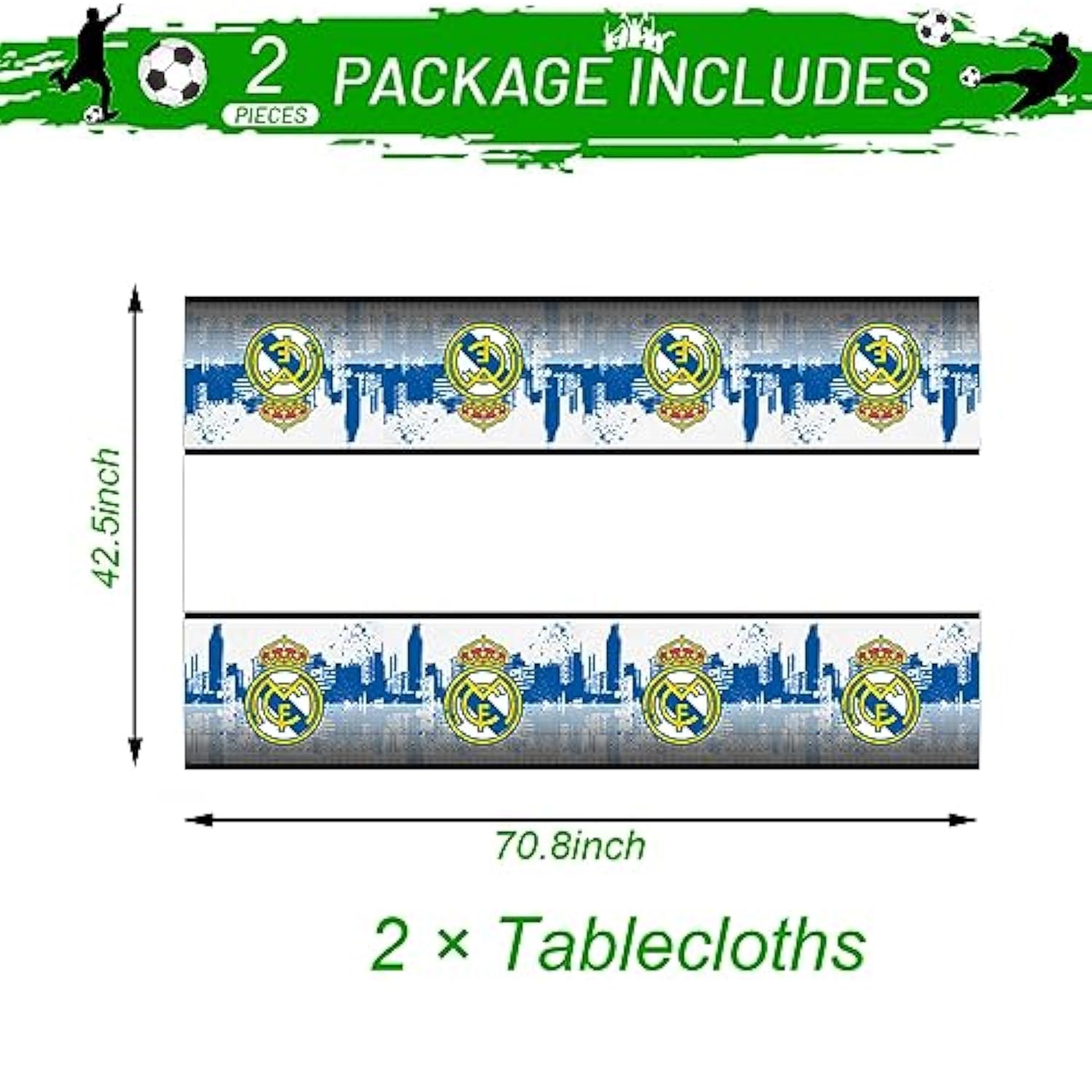 2Pack Real-Madrid Tablecloth Disposable Tablecover Birthday Party Supplies And Decorations For Kid Boy Baby Shower Tables 70"X42"