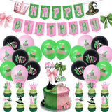 Pink And Green Party Decorations Happy Birthday Banner Bows Cake Toppers Cupcake Toppers And Balloons Princess Witch Birthday Party Decoration Crown Witch Hat Castle
