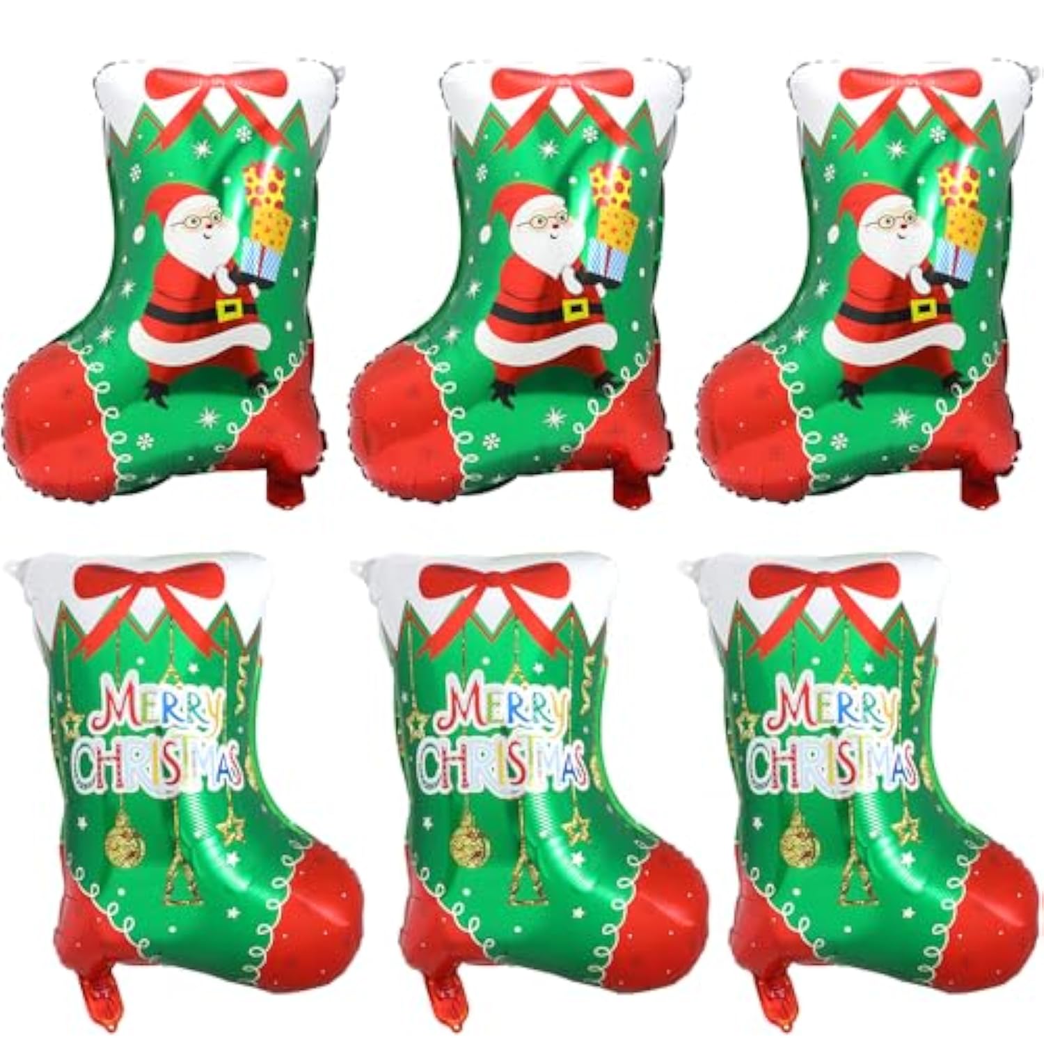 6pcs Merry Christmas Stocking Balloons Red Green White Holiday Party Decor