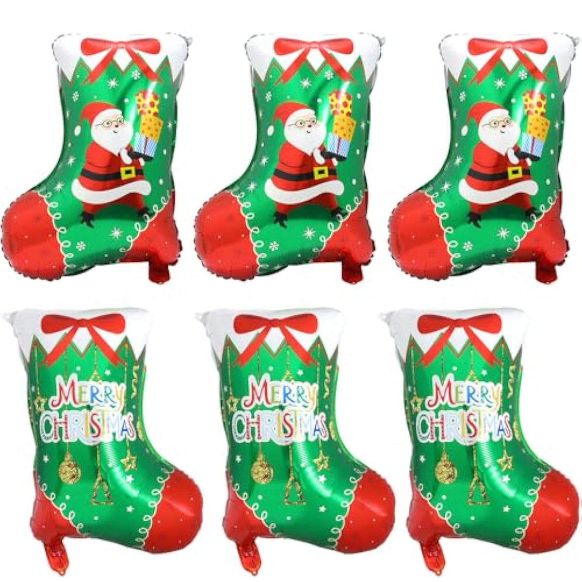 6pcs Merry Christmas Stocking Balloons Red Green White Holiday Party Decor