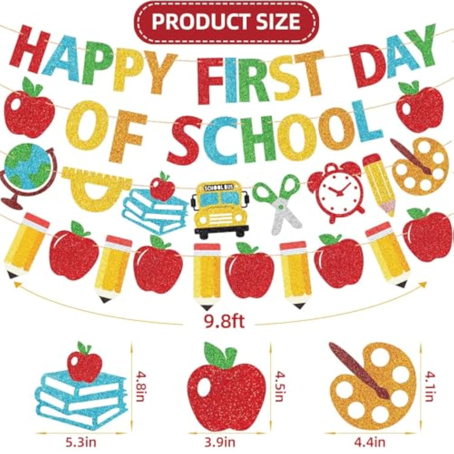 4 Pcs Pre-Strung Happy First Day Of School Banners, Back To School Banners Decorations Apples Pencils Flag For Welcome Back To School Decorteachers Classroom Party Supplies Photo Props