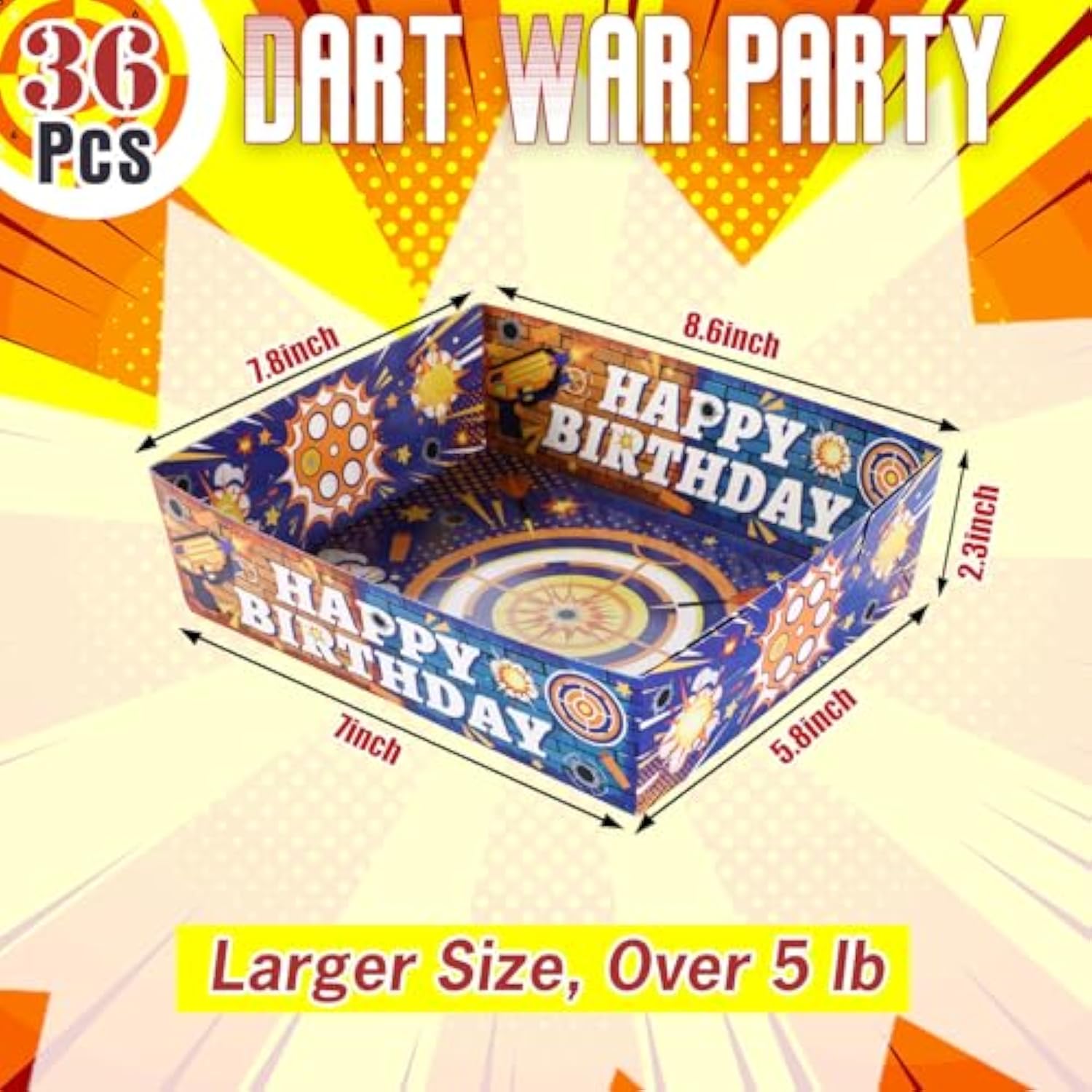 36 Pack Dart Battle Party Supplies Food Trays 5 Lb Blue And Orange Boats Large Paper Food Snack Trays For Dart Party Fireworks Gun Kids Game Birthday