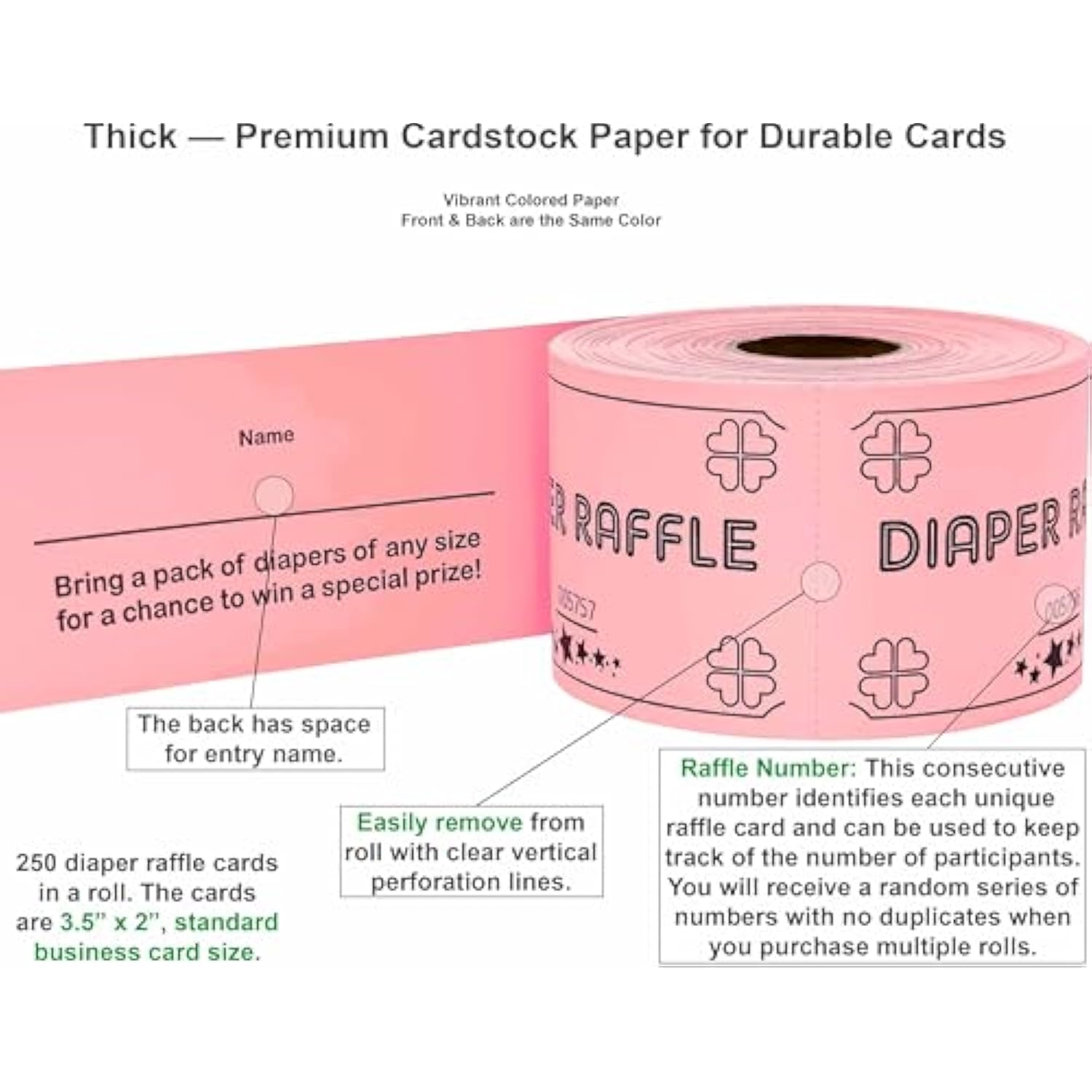 250 Diaper Raffle Tickets, Pink (1 Of 3 Colors), For Baby Shower Games, Invitations, And Drawing Prizes, Cute Party Accessories