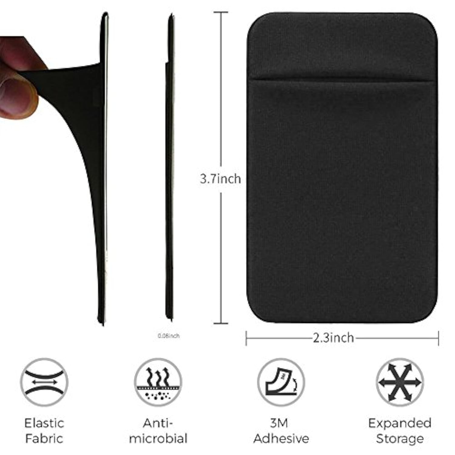 3-Pack Adhesive Phone Wallet, Double Secure Stick-On Card Holder - Black