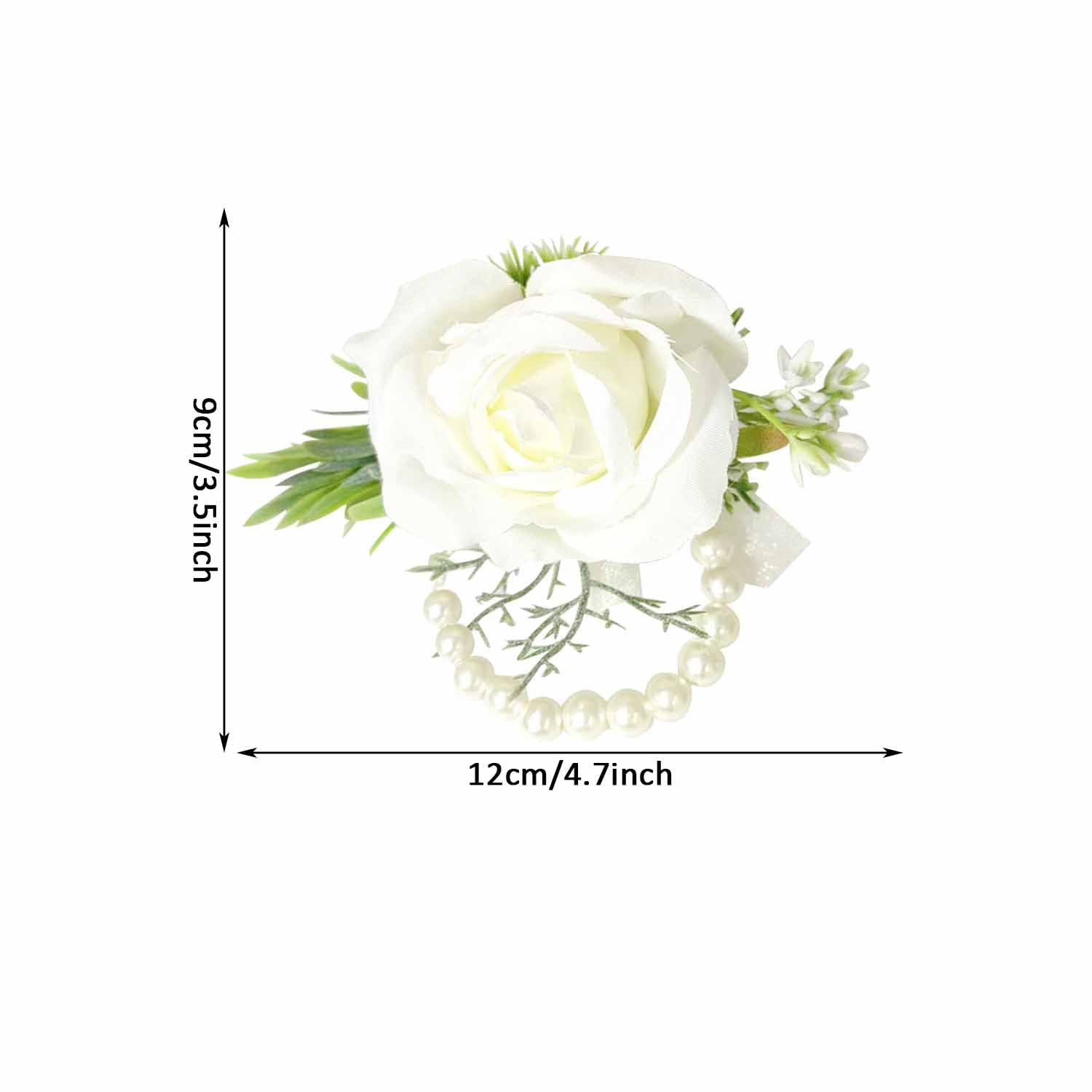 2 Pcs Wedding White Rose Wrist Flowers Artificial Rose Flowers For Ceremony Prom Party Accessories
