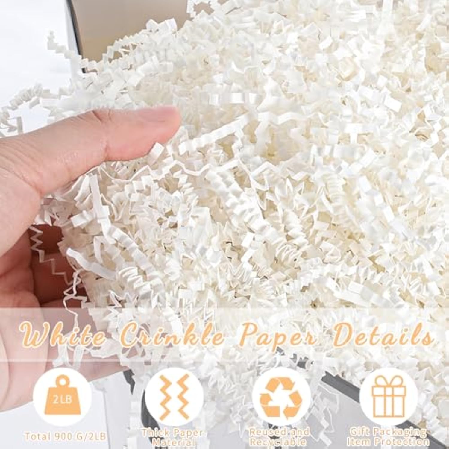 2 Lb Crinkle Cut Paper Shred Filler, White Crinkle Paper Basket Filler Shredded For Gift Box Paper Shreds Stuffing Filling For Baby Shower Birthday Wedding