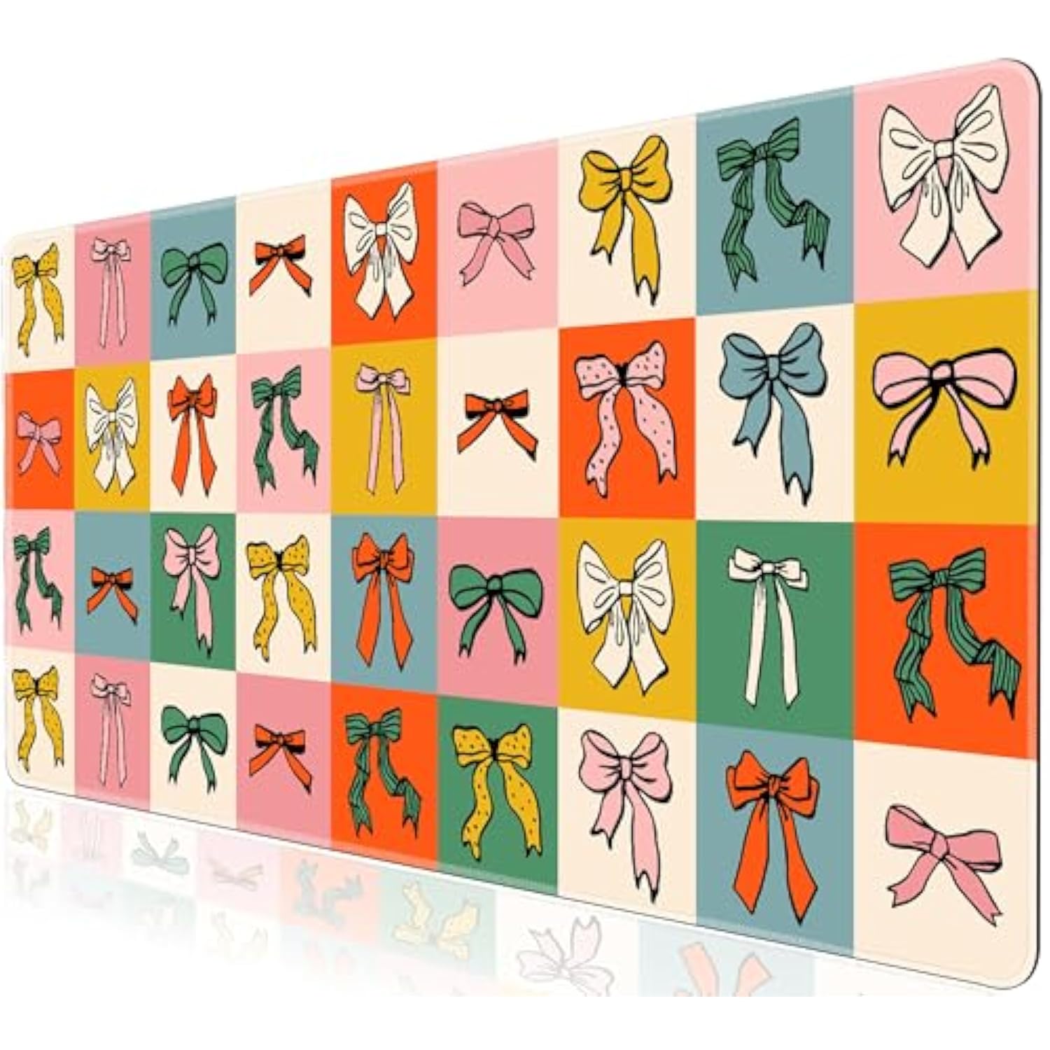 Geometric Bow Desk Mat For Keyboard And Mouse,Cute Xxl Large Mouse Pad,35.4X15.7In Non-Slip Keyboard Pad Waterproof Girly Desktop Mat For Laptop Computer Work Game Home Office-Checkered Bow