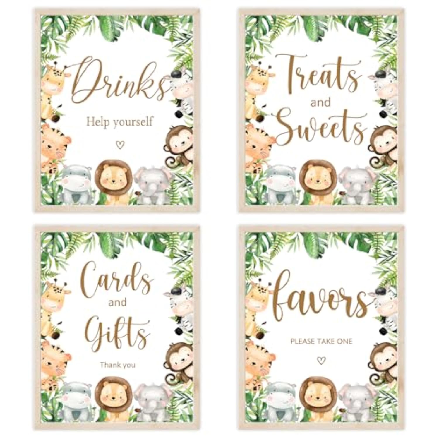 4Pcs Cute Animal Table Sign Centerpieces For Baby Shower Supplies, Safari Baby Shower Decorations Birthday Party Supplies (8X10In)