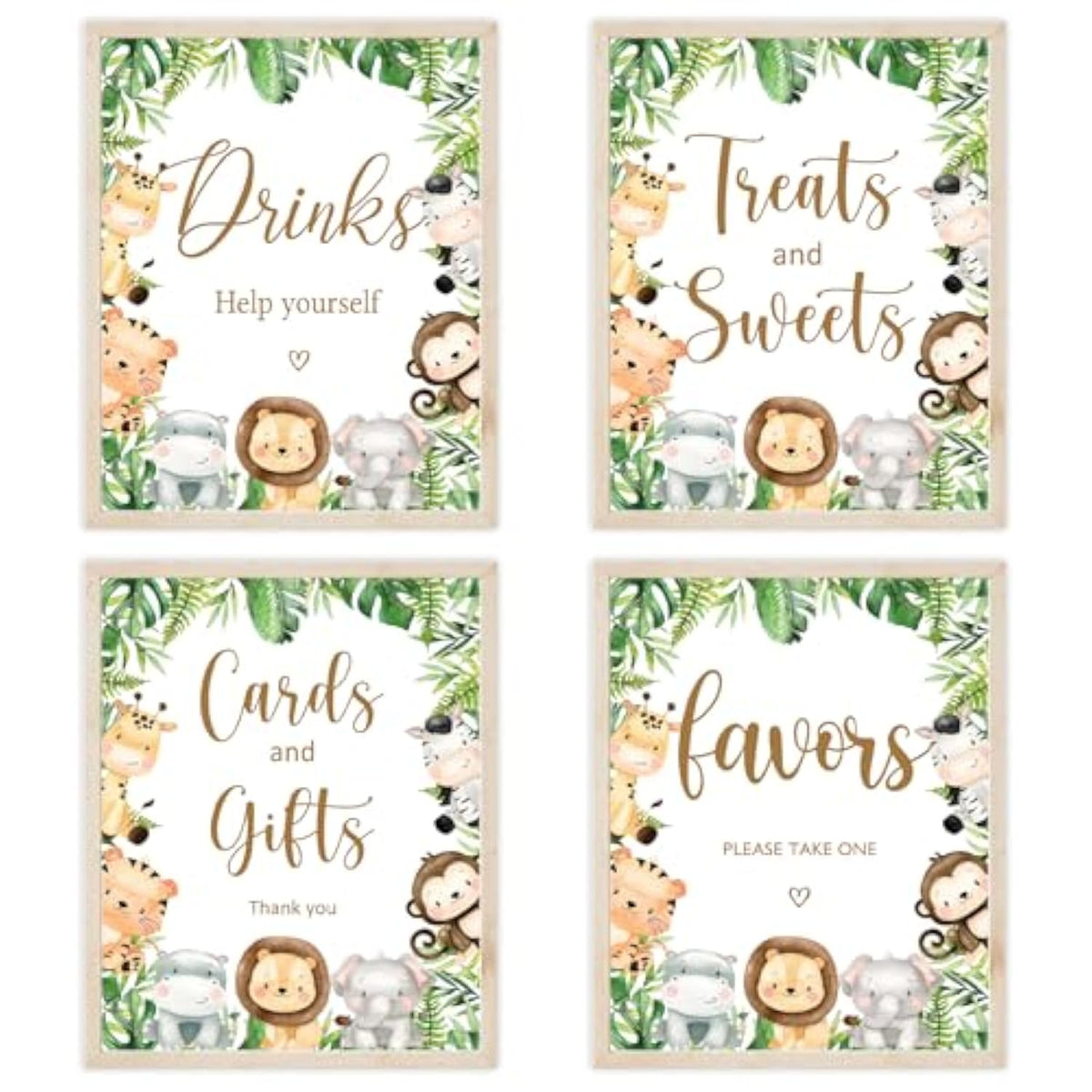 4Pcs Cute Animal Table Sign Centerpieces For Baby Shower Supplies, Safari Baby Shower Decorations Birthday Party Supplies (8X10In)