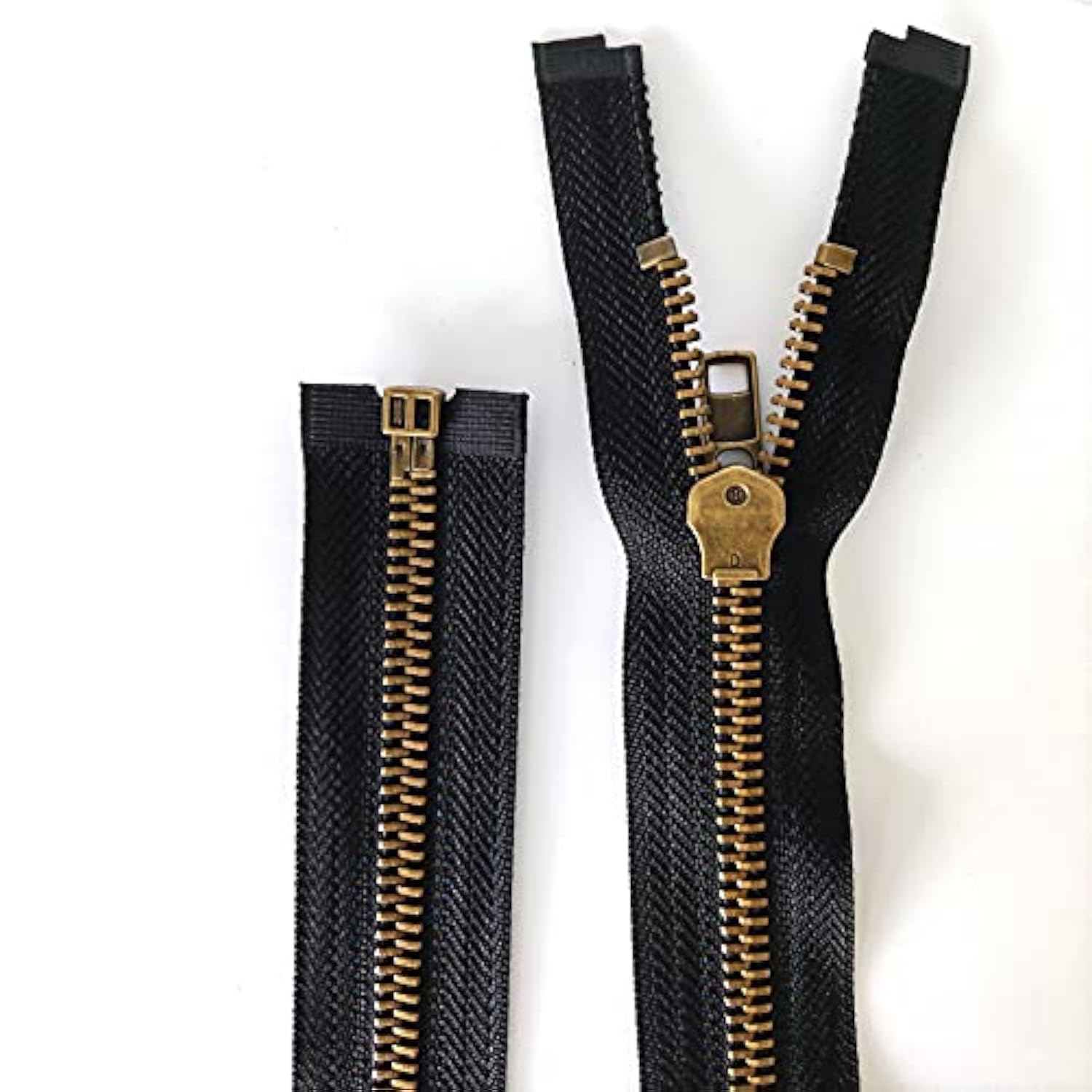 2Pcs #5 24 Inch Zippers For Jackets Sewing Coats Crafts Brass Separati