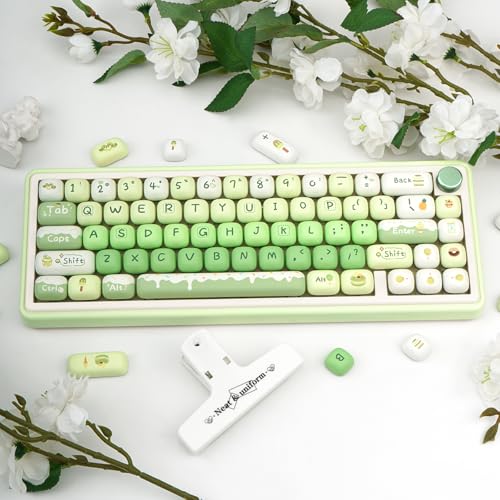 Thick Pbt Keycaps Set, Cute Green Keycap Mog Profile, 5 Side Dye-Sublimation Round Keycaps 140 Keys, Custom Kawaii Keyboard Key Caps Set For For Cherry Gateron Mx Swithes Mechanical Keyboards
