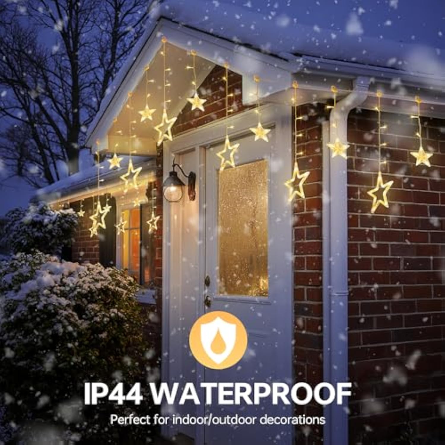 126L Warm White Star Icicle Lights, 8.2Ft Clear Curtain Fairy String With Connectable, Timer 8 Modes Memory, Waterproof