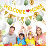 21pcs Green Gold Welcome Home Balloons & Banner Set for Party Decor