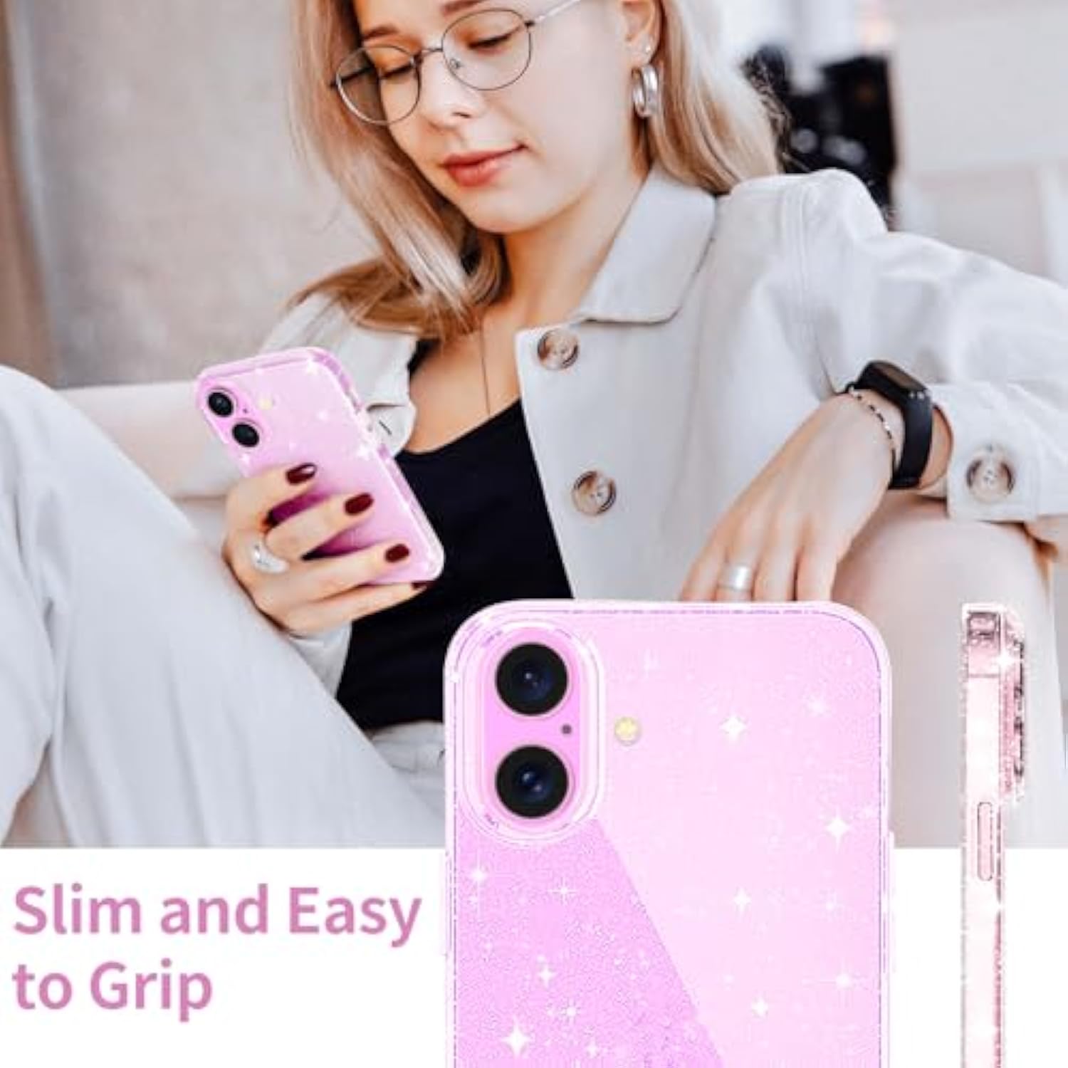 Clear Glitter TPU iPhone 16 Plus Case Sparkly Slim Shockproof Cover