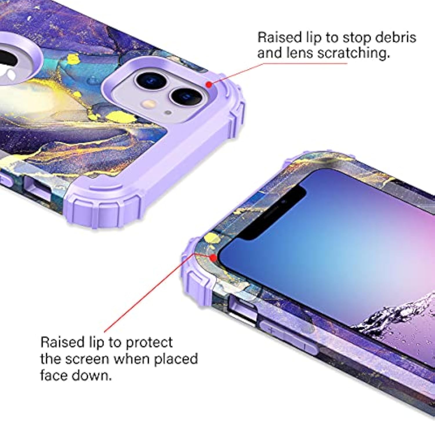 For Iphone 11 Case,Three Layer Heavy Duty Shockproof Protection Hard Plastic Bumper +Soft Silicone Rubber Protective Case For Apple Iphone 11 6.1 Inch,Purple
