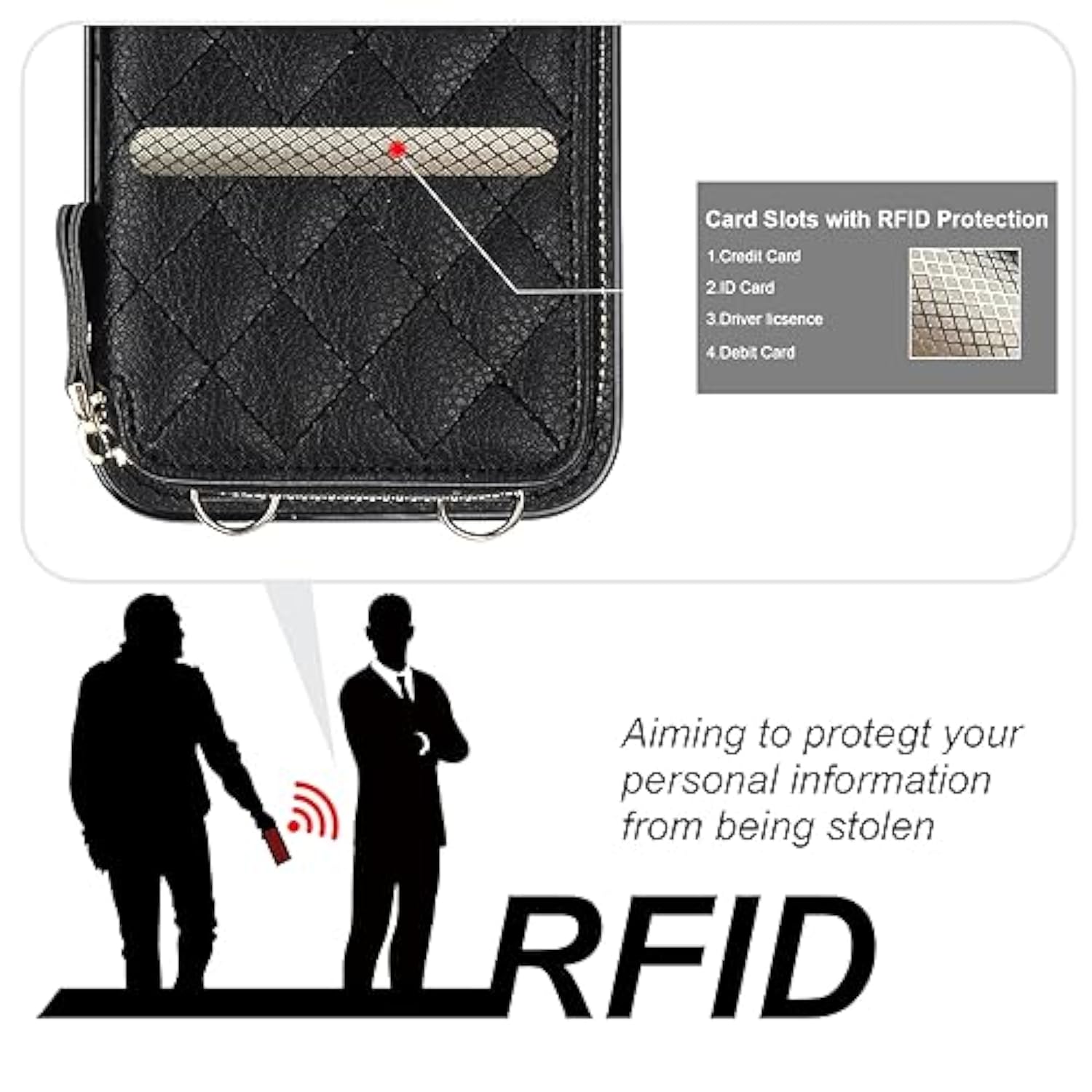 Crossbody Wallet Case For Iphone 15 Plus, Rfid Blocking Pu Leather Zipper Handbag Purse Flip Cover, Kickstand Folio Case With Card Slots Holder Wrist Strap Lanyard 5G 6.7 Inch (Black)