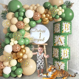 Baby Boxes Safari Jungle Baby Shower Decorations For Boy Girl, Safari Balloons Garland Arch Kit With 4Pcs Sage Green Animal Baby Boxes Nude Giraffe Print Balloons For Wild One Birthday Party Supplies