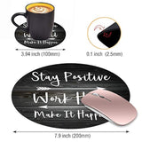 Round Mouse Pad With Coasters Set, Rustic Old Wood Inspirational Quote Stay Positive Work Hard And Make It Happen Design Mouse Pad, Non-Slip Rubber Base Mouse Pads For Laptop And Computer
