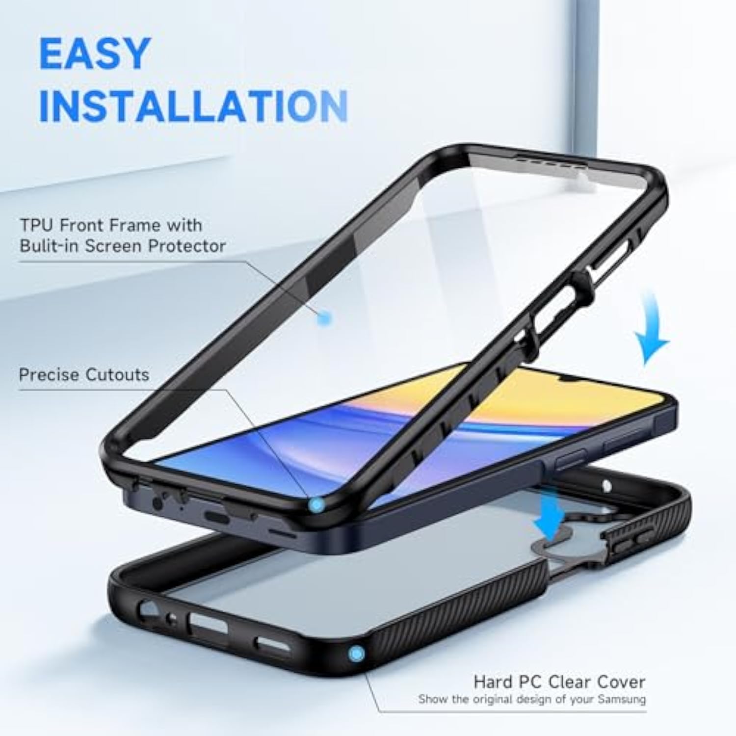 Designed For Galaxy A15 5G Phone Case, Full Body Shockproof Cover, With Builtin Screen Protector Slim Fit Protective Case For Samsung Galaxy A15, Black