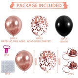 55Pcs Chrome Metallic Rose Gold & Black Confetti 12" Latex Balloons Party Decorations