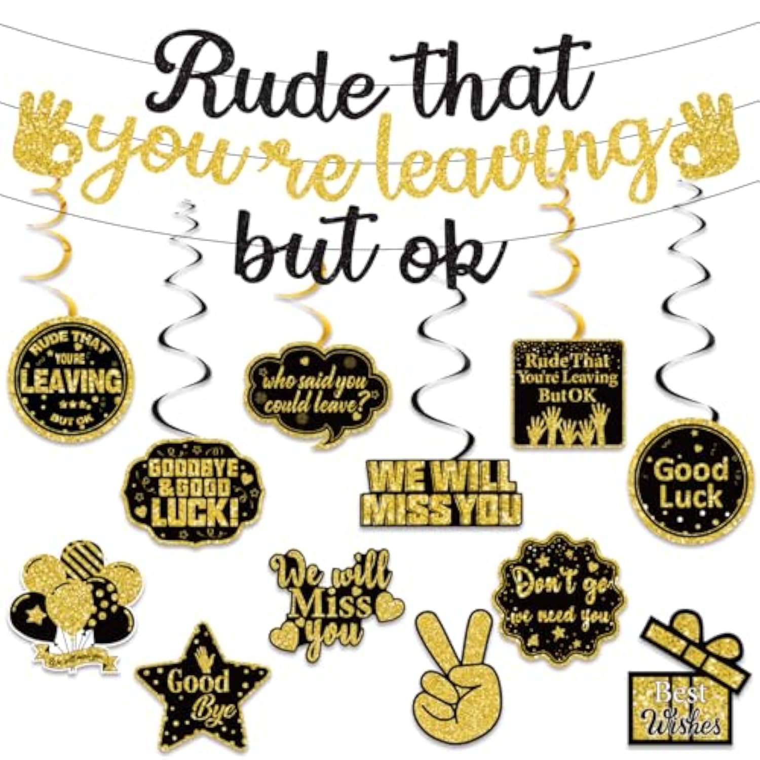 Pre-Strung Rude That You'Re Leaving But Ok Glitter Banner, Going Away Party We Will Miss You Decorations, Great For Goodbye Farewell Job Change Party