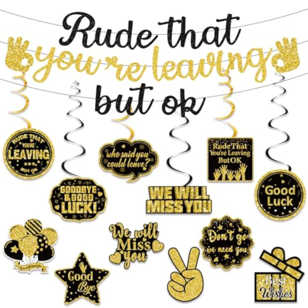 Pre-Strung Rude That You'Re Leaving But Ok Glitter Banner, Going Away Party We Will Miss You Decorations, Great For Goodbye Farewell Job Change Party