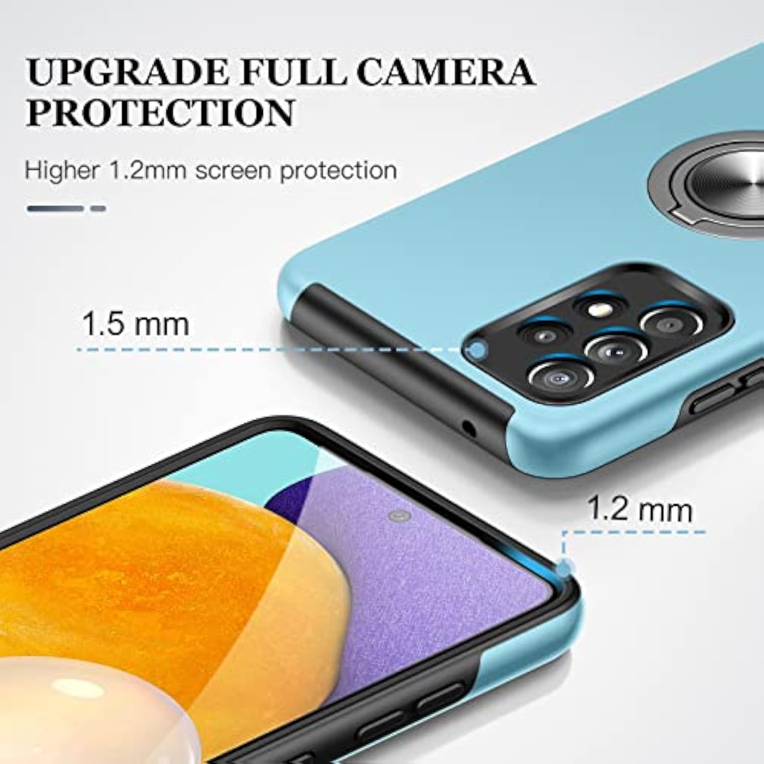Designed For Samsung Galaxy S21 Case (Not For S21 Plus & S21 Ultra), Slim Tough Rugged Shockproof Protective Case With Metal Ring Kickstand Cover For Samsung Galaxy S21 6.2 Inch, Sierra Blue