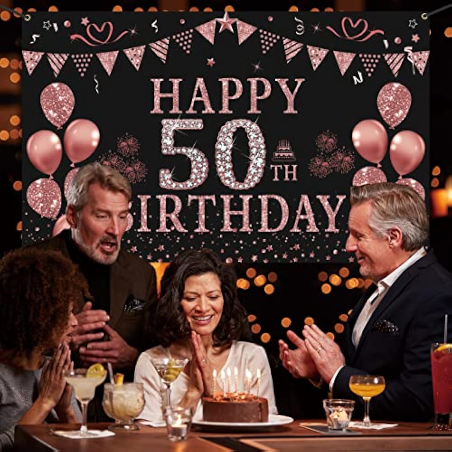 50Th Birthday Decorations For Women - Rose Gold 50Th Birthday Banner B