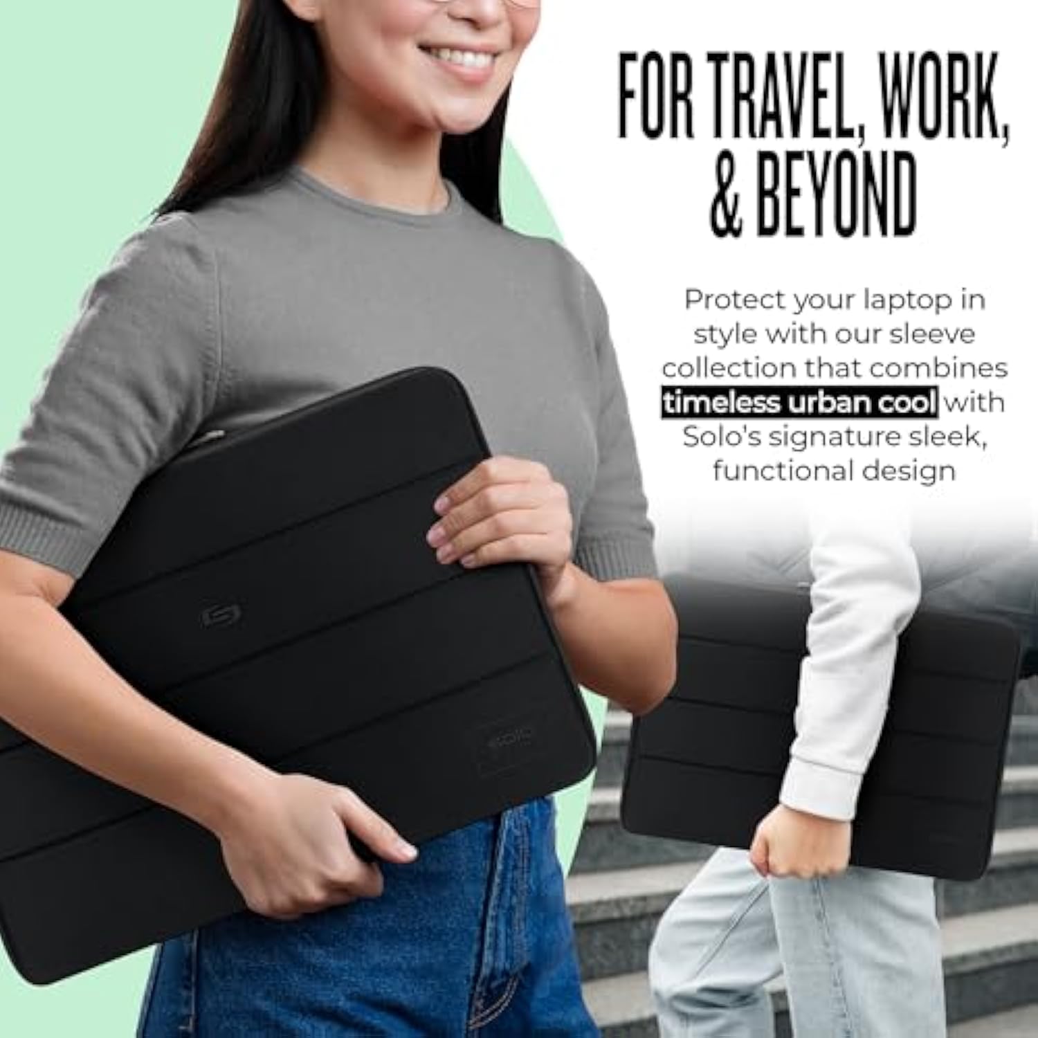 Laptop Bag Sleeve For Women & Men - Travel Case For Computer & Tablet, Fits Up To 17.3" Laptops, Fully Padded, Lightweight Construction, Durable Zippers - Bond, Black