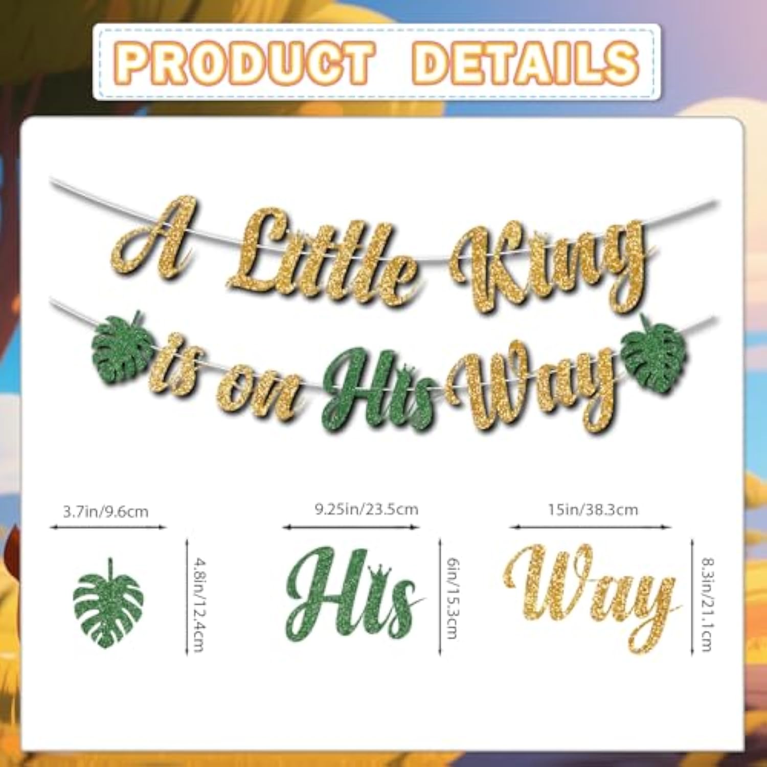A Little King Is On His Way Banner, Lion King Baby Shower Decorations, Gold Glitter Lion Banner For Jungle Birthday Party Decorations