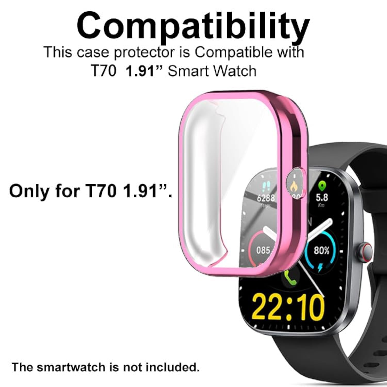 Watch Cases Compatible With Soudorv Kuizil T70 1.91” Smart Watch, Tpu Case With Screen Protector, Protecting Watch Body & Screen (Pink)
