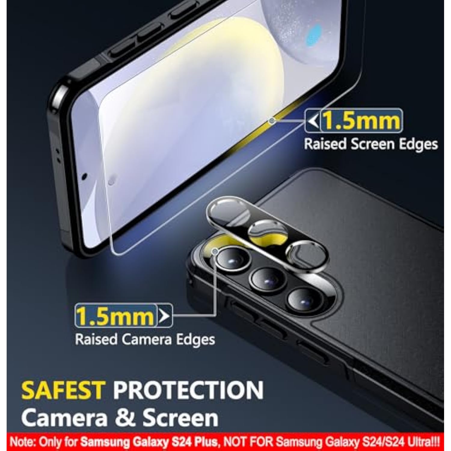 Designed For Samsung Galaxy S24 Plus Case, [10 Ft Grade Drop Protection] Heavy Duty Shockproof Phone Case For Galaxy S24 Plus 6.7 Inch, Black