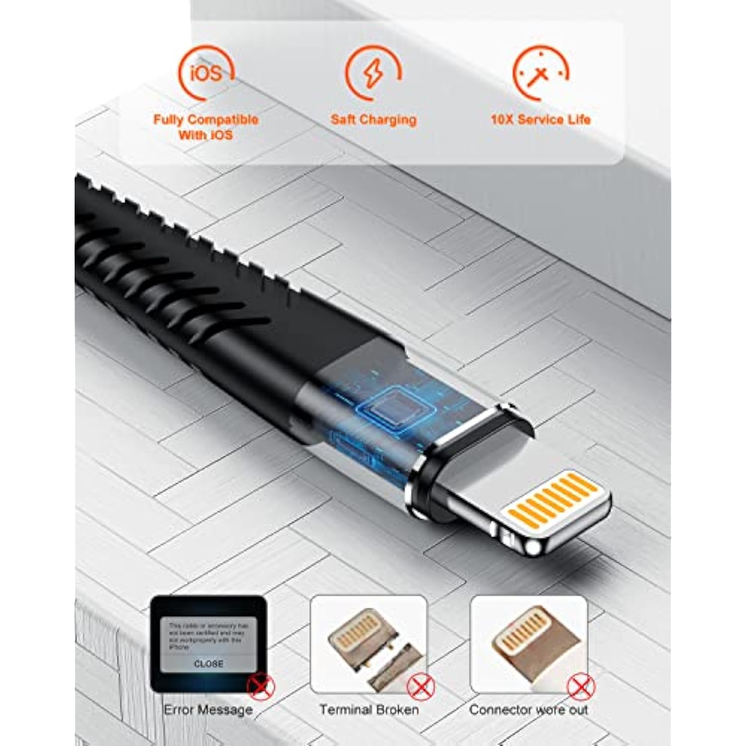 Extra Long Iphone Charger Cable 16Ft/5M, Apple Mfi Certified Lightning Cable 15Ft, Fast Charging Nylon Braided Charging Cord For Apple Iphone 14 Pro Max/14/13Pro/12 Mini/11/X/Xs/Xr/8 Plus/7/6/5/Ipad